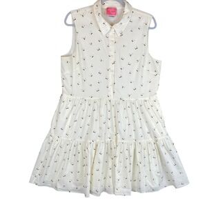 Kate Spade New York Bumble Bee Tiered Shirt Dress White Sleeveless Cotton XL